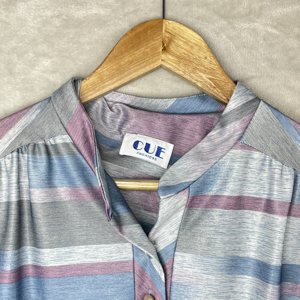 Vtg 80s Cue Fashions Striped Pleated Midi Dress Size 16.5 Large Retro Glamoratti - Picture 7 of 16